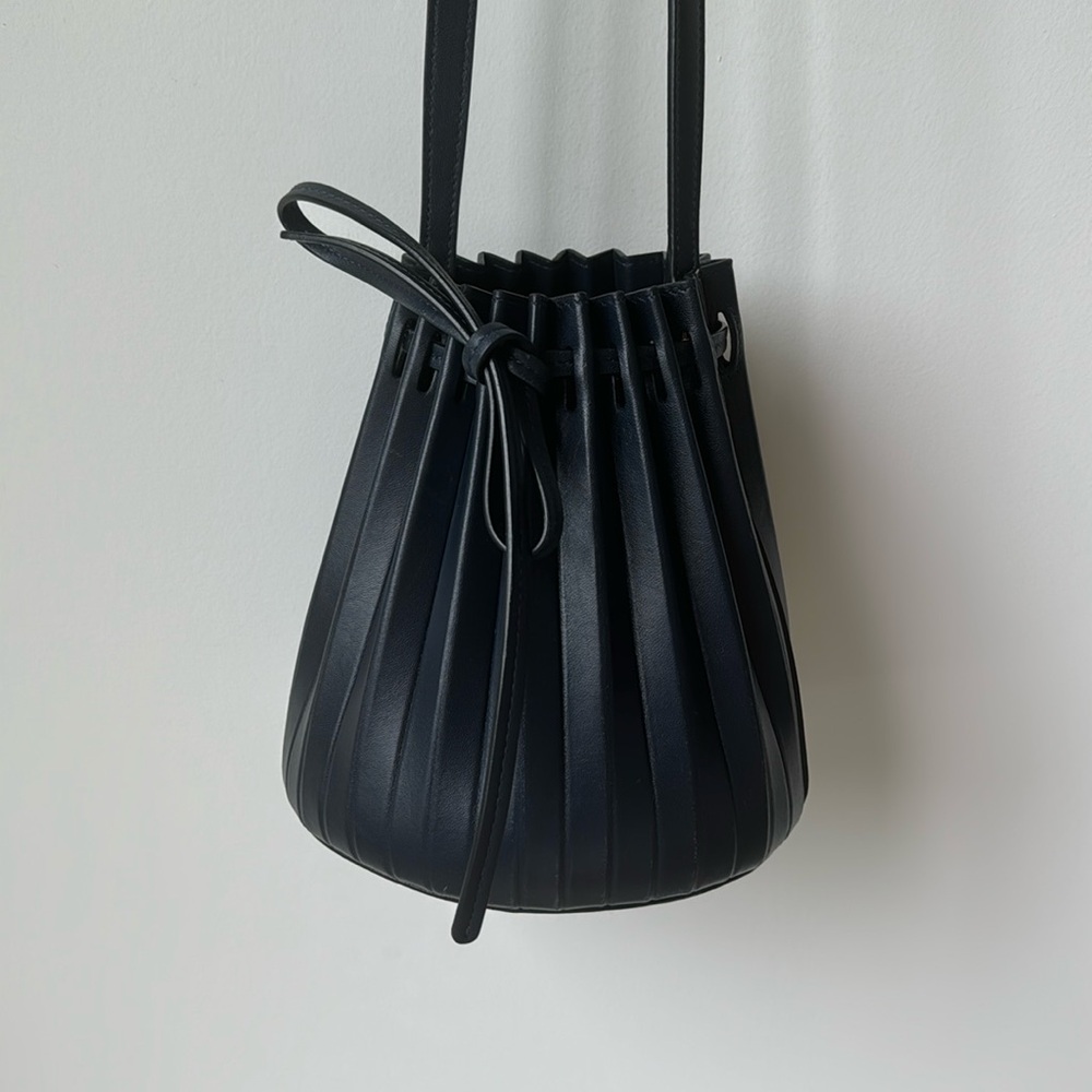 Mansur Gavriel Mini Pleated Bucket Bag Navy